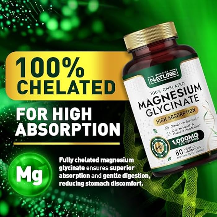 Built By Nature Magnesium Glycinate 1000mg – High Absorption Magnesium Supplement – 100% Chelated, Gentle on Stomach - Muscle, Heart, Bone & Relaxation Support - Non-GMO, Vegan - 60 Capsules - Image 3