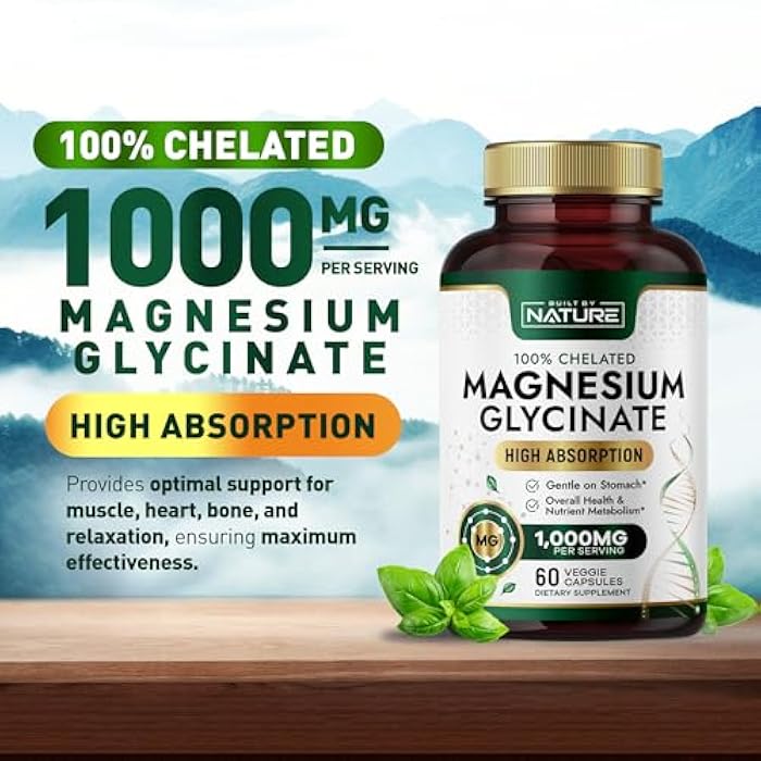 Built By Nature Magnesium Glycinate 1000mg – High Absorption Magnesium Supplement – 100% Chelated, Gentle on Stomach - Muscle, Heart, Bone & Relaxation Support - Non-GMO, Vegan - 60 Capsules - Image 2
