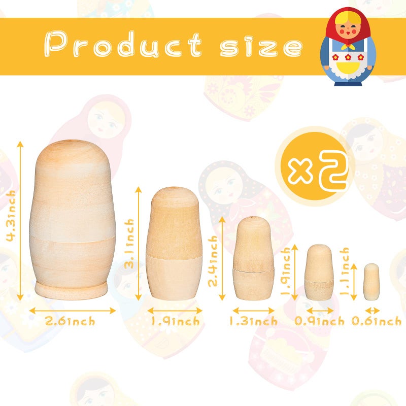 Chalyna 2 Sets Unpainted Nesting Dolls Blank Russian Nesting Dolls Personalize Create Your Own Easter Russian Doll Wooden Matryoshka DIY Kit for Kids - Image 2