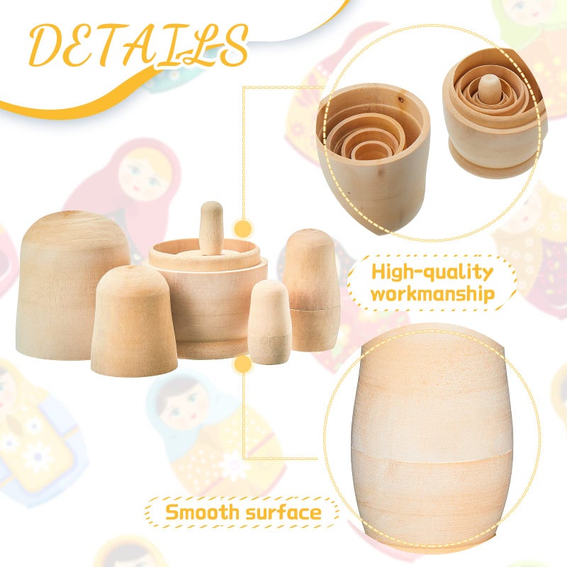 Chalyna 2 Sets Unpainted Nesting Dolls Blank Russian Nesting Dolls Personalize Create Your Own Easter Russian Doll Wooden Matryoshka DIY Kit for Kids - Image 3