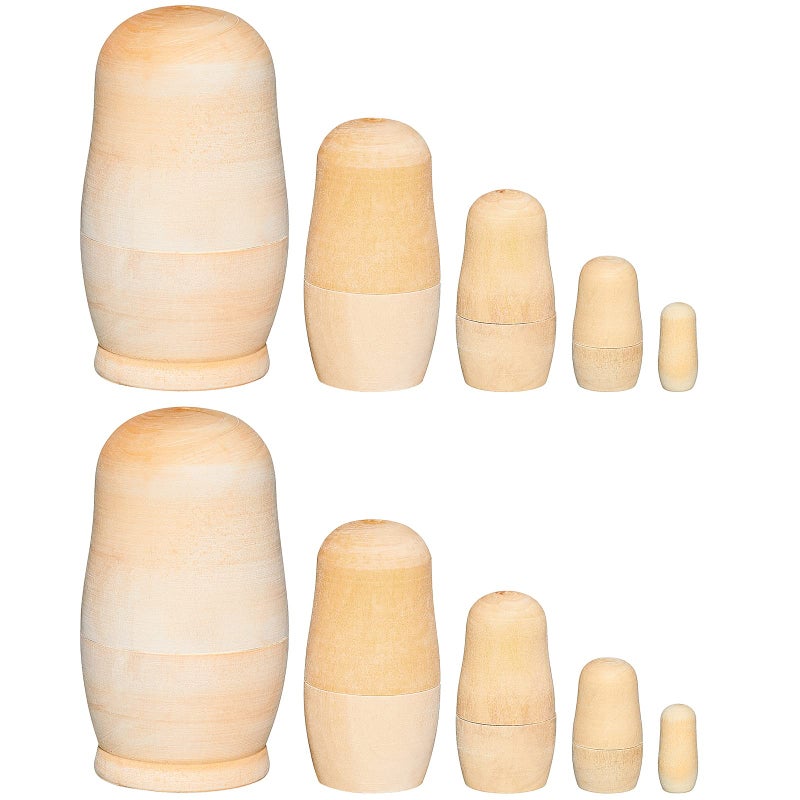 Chalyna 2 Sets Unpainted Nesting Dolls Blank Russian Nesting Dolls Personalize Create Your Own Easter Russian Doll Wooden Matryoshka DIY Kit for Kids - Image 1