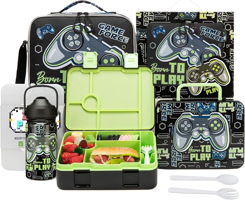 Oruiji Kids Bento Lunch Box with Insulated Lunch Bag,Stainless Steel Insulated Water Bottle,Ice Pack Set Toddler Lunch Box for Daycare Boys Back to School Season Supplies - Image 1