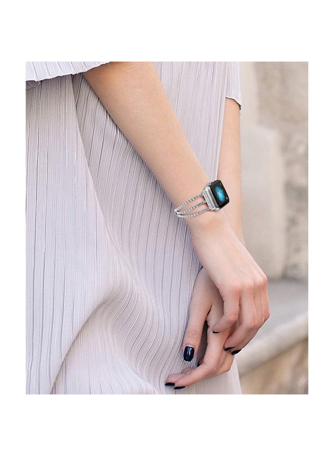 Metal Three-Chain Embedded Diamond Alloy Watch Band For Apple Watch Fashionable Strap Compatible With Multiple Generations-Color:42/44/45/49mm Rose Gold