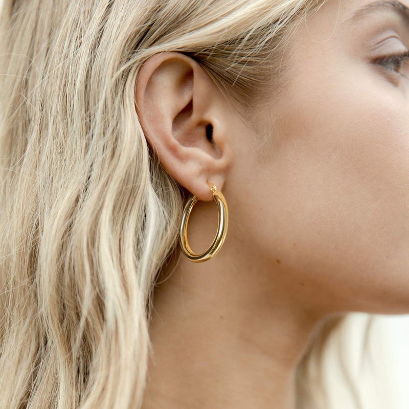 PAVOI 14K Gold Plated 925 Sterling Silver Post Monet Oval Chunky Lightweight Hoop Earrings for Women in Yellow Gold - Image 4
