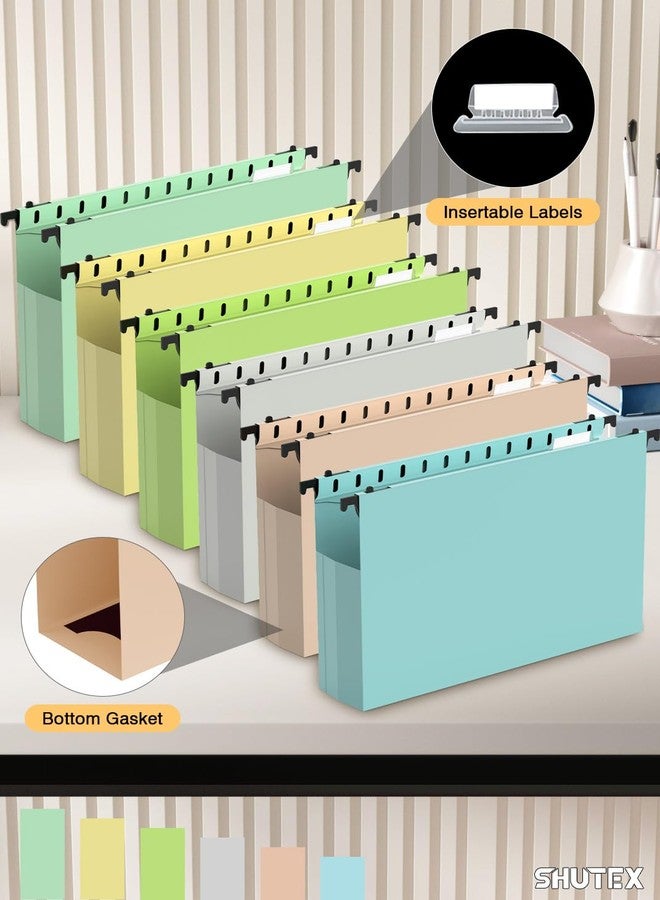 SHUTEX Extra Capacity Plastic Hanging File Folders,12 Pack Reinforced Expanding Hang Folder Legal Size,Accordian Pocket,Heavy Duty 2 Inch Expansion,Hanging Folder Organizer for Office Home, Pastel Colors - Image 5