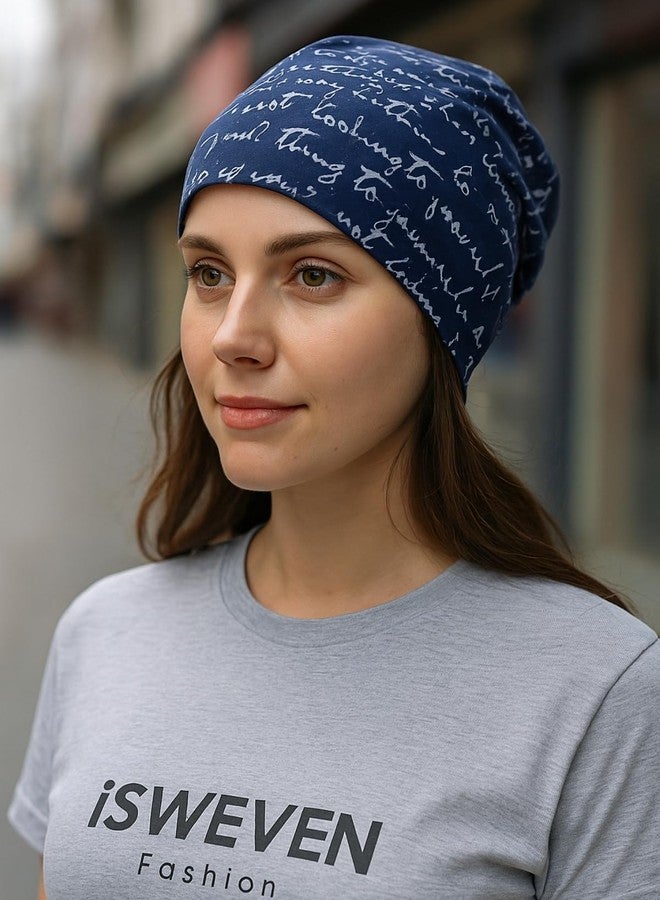 iSWEVEN Slouchy Beanie Cap for Men & Women | Lightweight Stretchable Headwrap | Unisex Ponytail-Friendly Beanie for Jogging, Running, Outdoor & Winter Use (Blue, BC7013B) - Image 4