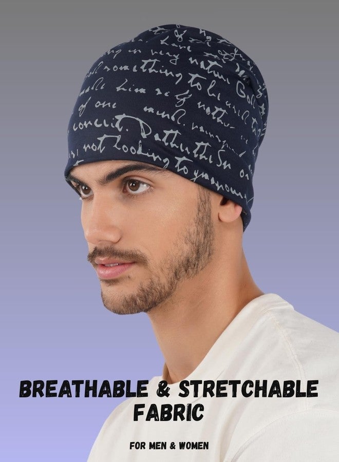 iSWEVEN Slouchy Beanie Cap for Men & Women | Lightweight Stretchable Headwrap | Unisex Ponytail-Friendly Beanie for Jogging, Running, Outdoor & Winter Use (Blue, BC7013B) - Image 2