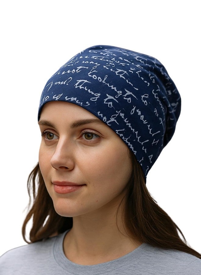iSWEVEN Slouchy Beanie Cap for Men & Women | Lightweight Stretchable Headwrap | Unisex Ponytail-Friendly Beanie for Jogging, Running, Outdoor & Winter Use (Blue, BC7013B) - Image 1