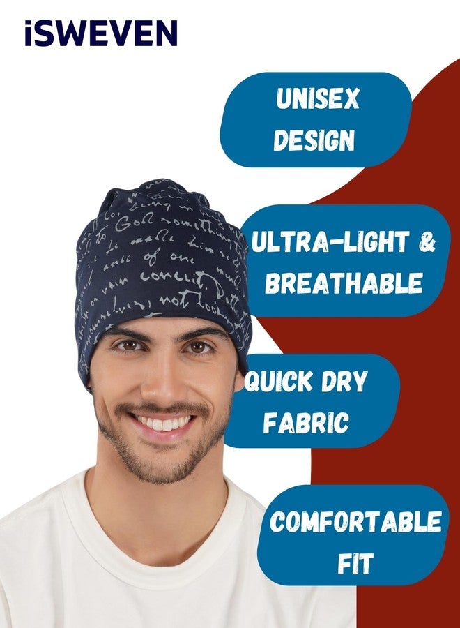 iSWEVEN Slouchy Beanie Cap for Men & Women | Lightweight Stretchable Headwrap | Unisex Ponytail-Friendly Beanie for Jogging, Running, Outdoor & Winter Use (Blue, BC7013B) - Image 5