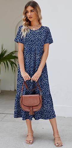 Jeqeocafy Summer Dresses for Women Flowy Maxi Sundress Short Sleeve Tiered Beach Dress with Pockets 2026 Vacation Travel - Image 3