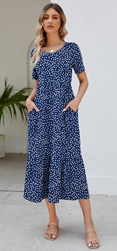 Jeqeocafy Summer Dresses for Women Flowy Maxi Sundress Short Sleeve Tiered Beach Dress with Pockets 2026 Vacation Travel - Image 2