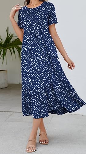 Jeqeocafy Summer Dresses for Women Flowy Maxi Sundress Short Sleeve Tiered Beach Dress with Pockets 2026 Vacation Travel - Image 5