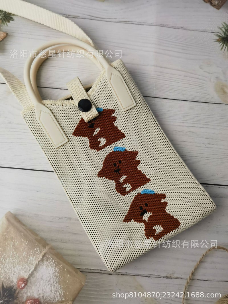 2025 Autumn New Style Girl'S Heart-Shaped Handbag For Carrying Mobile Phones, Knitted Crossbody Bag, Portable Textured Small Handbag - Image 1