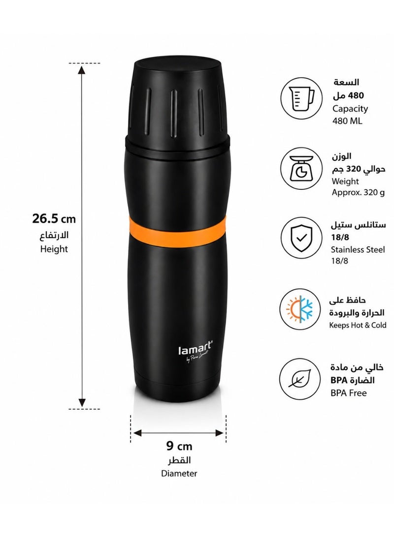 Lamart Vacuum Flask High Quality Stainless Steel Black/Orange - Image 3