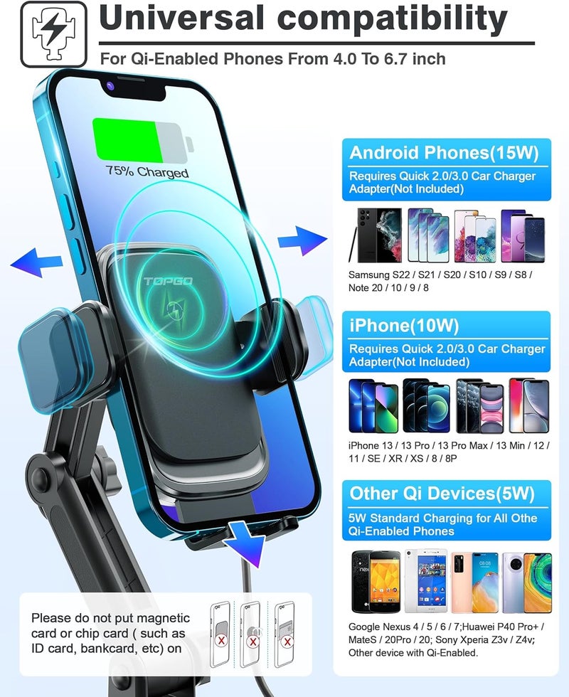 TOPGO [Upgraded] Cup Holder Phone Mount Wireless Charger,Universal Cell Phone Holder Car Charger Wireless-Charger-Cup-Phone-Holder Fast Charging for iPhone11/11 Pro/11 Pro Max, Samsung Galaxy Black - Image 4