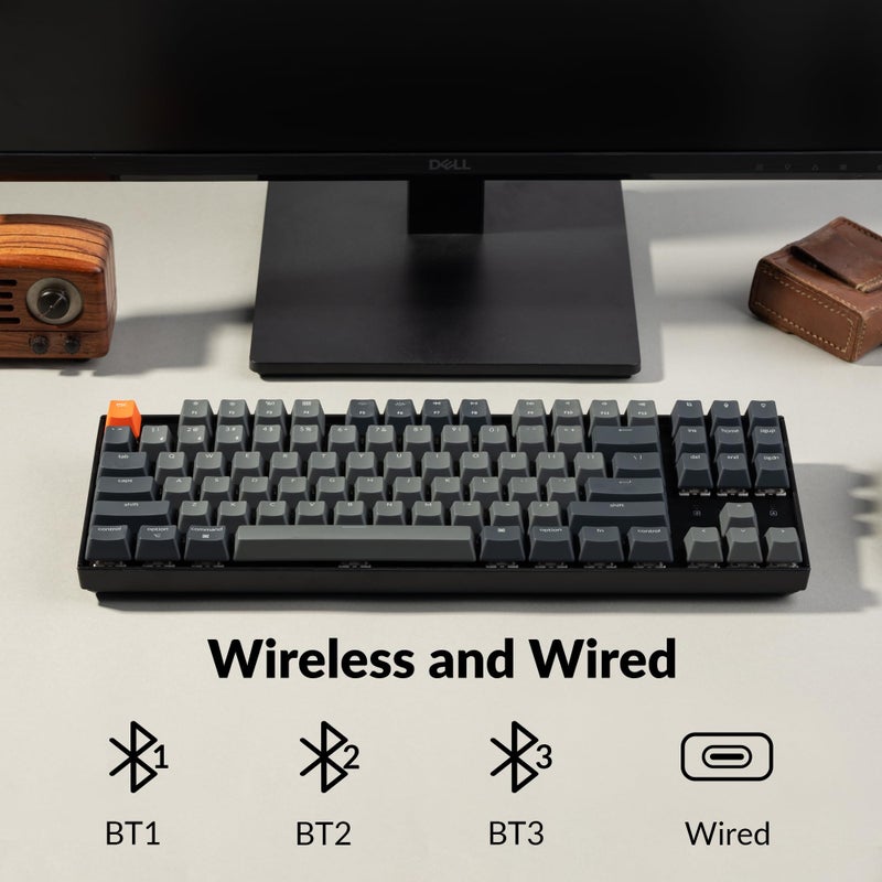Keychron لوحة مفاتيح ميكانيكية لاسلكية Keychron K8 بدون لوحة أرقام لجهاز Mac، إضاءة خلفية بيضاء، بلوتوث، تعدد المهام، لوحة مفاتيح للألعاب سلكية Type-C لنظام Windows مع مفتاح Gateron G Pro Red - Image 2