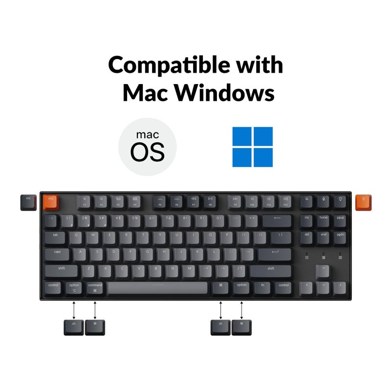 Keychron لوحة مفاتيح ميكانيكية لاسلكية Keychron K8 بدون لوحة أرقام لجهاز Mac، إضاءة خلفية بيضاء، بلوتوث، تعدد المهام، لوحة مفاتيح للألعاب سلكية Type-C لنظام Windows مع مفتاح Gateron G Pro Red - Image 3