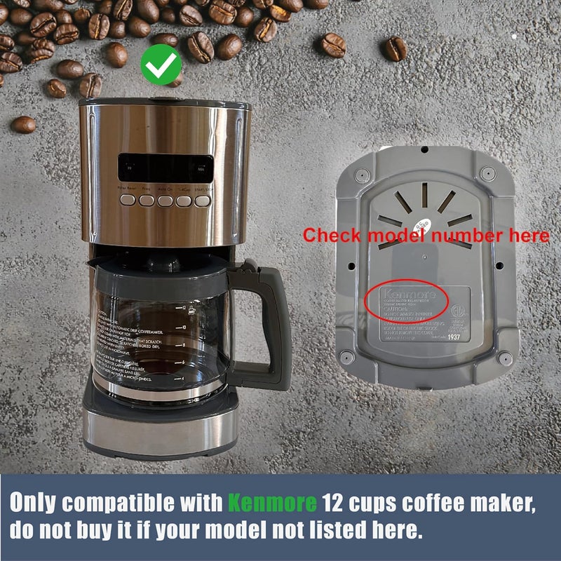 CUPALL Replacement Coffee Maker Carafe Compatible with Kenmore 100.40707310, Grey Handle & Lid - Image 4