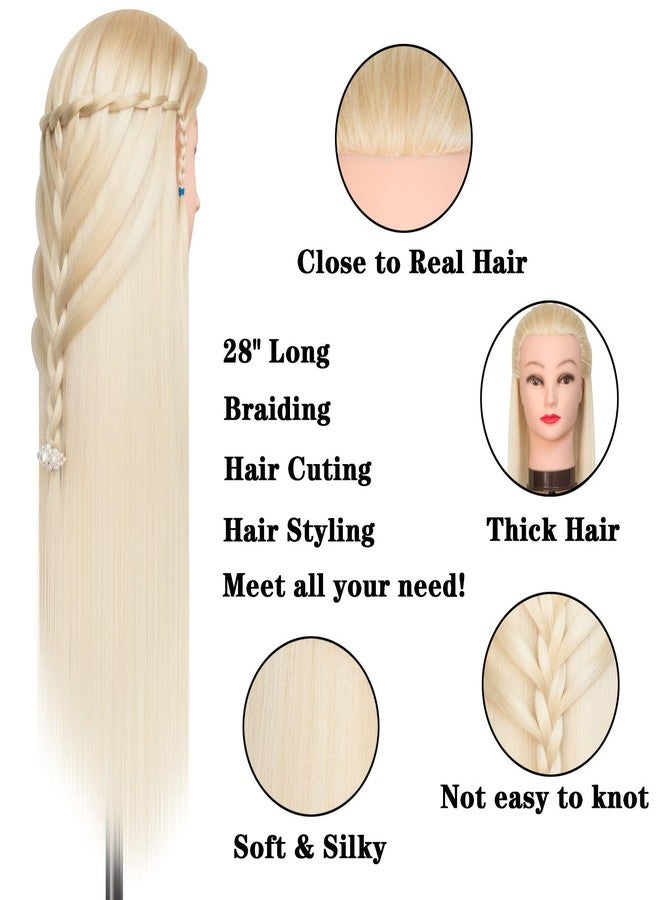 DANSEE Mannequin Head Hair Styling 28" Training Head Manikin Cosmetology Doll Head Synthetic Fiber Hair with DIY Braiding Set+ Free Table Clamp (613) - Image 4