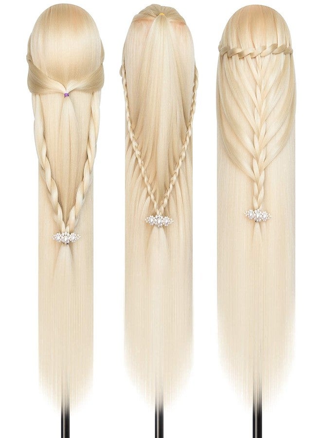 DANSEE Mannequin Head Hair Styling 28" Training Head Manikin Cosmetology Doll Head Synthetic Fiber Hair with DIY Braiding Set+ Free Table Clamp (613) - Image 3