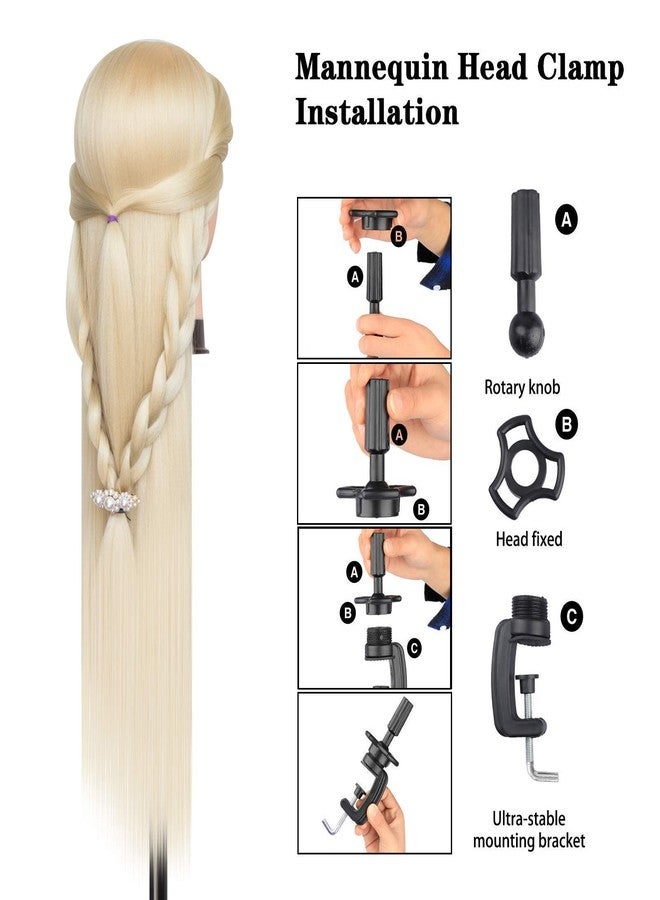 DANSEE Mannequin Head Hair Styling 28" Training Head Manikin Cosmetology Doll Head Synthetic Fiber Hair with DIY Braiding Set+ Free Table Clamp (613) - Image 5