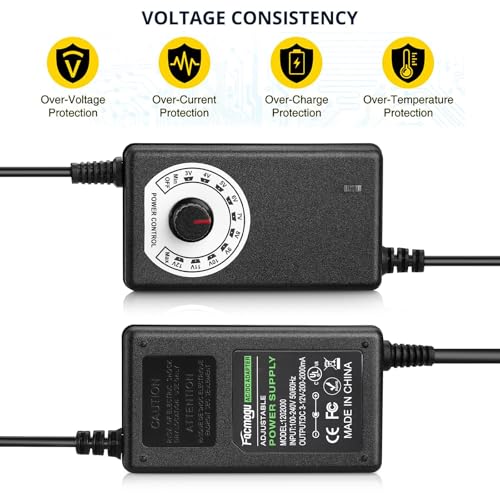Facmogu 3V-12V 5A 60W Adjustable Power Supply with LED Display, Variable DC 3V 5V 6V 9V 12V Universal AC/DC Adapter, 100V-240V AC to DC 3-12V Switching Power Converter Multi-Voltage Regulated Adaptor - Image 4