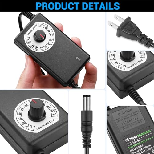 Facmogu 3V-12V 5A 60W Adjustable Power Supply with LED Display, Variable DC 3V 5V 6V 9V 12V Universal AC/DC Adapter, 100V-240V AC to DC 3-12V Switching Power Converter Multi-Voltage Regulated Adaptor - Image 2