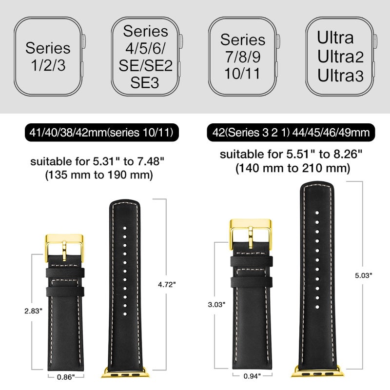 SUNFWR Leather Bands Compatible with Apple Watch Band 42mm(Series 3 2 1) 44mm 45mm 46mm 49mm for Men Women, Top Grain Genuine Leather Replacement Strap for iWatch Ultra 3 2 1, SE3 2 1, Series 11 10 9 8 7 6 5 4 3 2 1 - Image 5