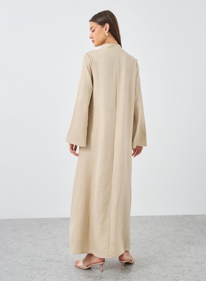 Styli Women Beige Collared Jalabiya with Floral Patch - Image 5