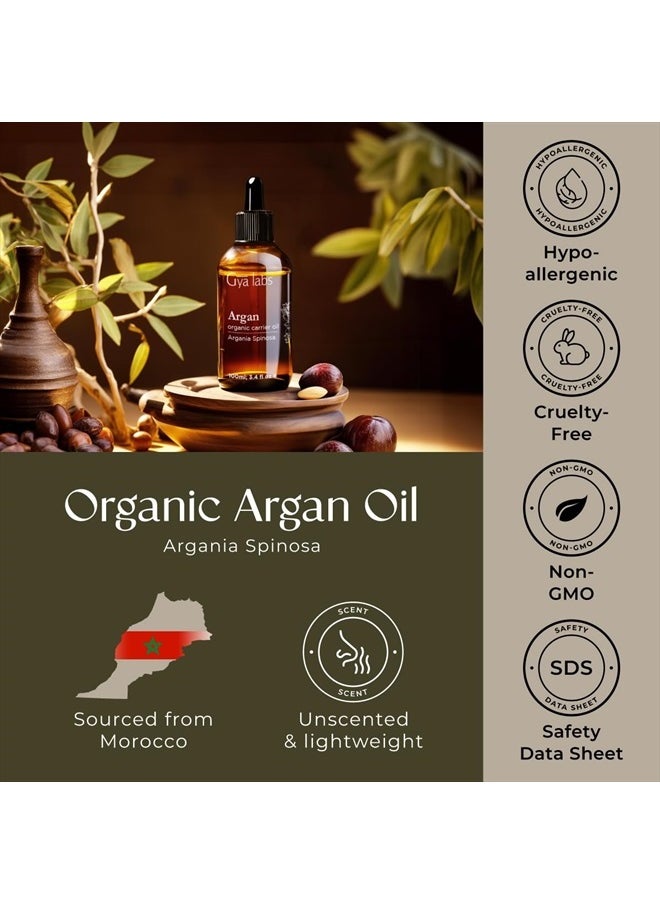 gya labs - Organic Argan Oil for Hair - Pure Cold-Pressed Moroccan Argan Oil for Skin & Face - Moisturizing Argan Hair Oil for Lotions, Soaps & Hair Conditioners (3.4 fl oz) - Image 1
