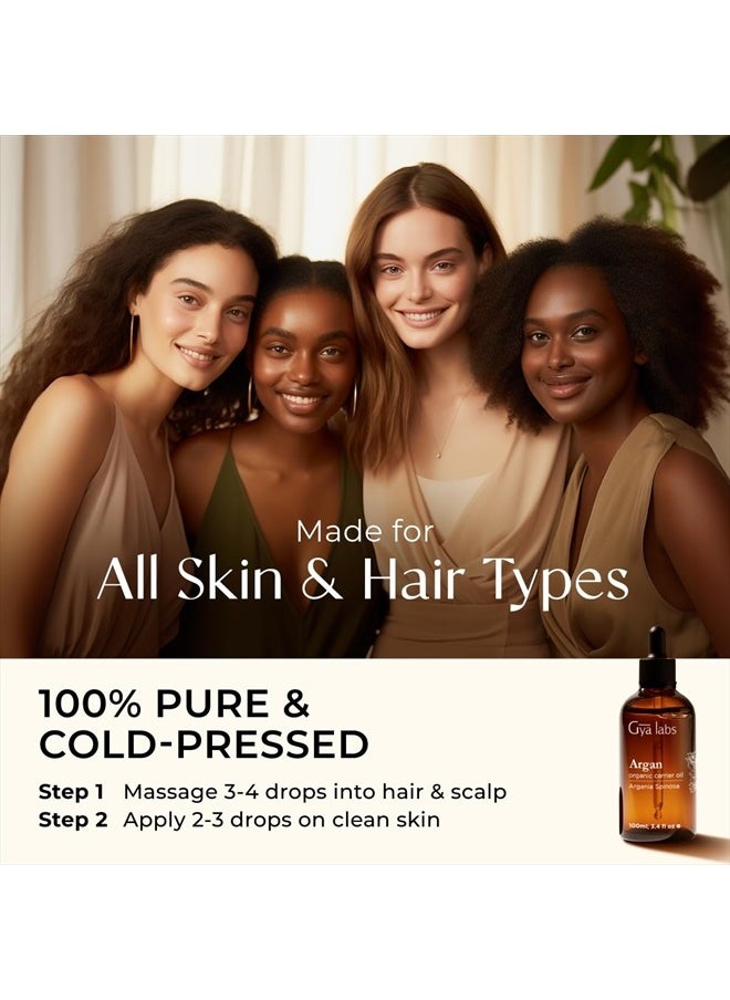 gya labs - Organic Argan Oil for Hair - Pure Cold-Pressed Moroccan Argan Oil for Skin & Face - Moisturizing Argan Hair Oil for Lotions, Soaps & Hair Conditioners (3.4 fl oz) - Image 1