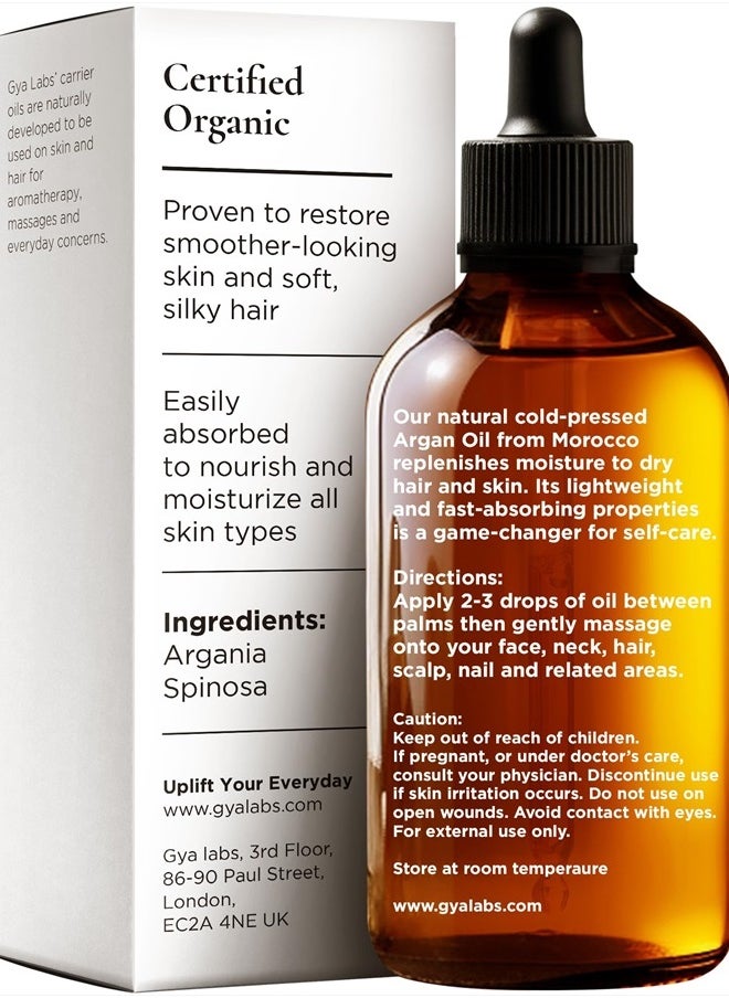 gya labs - Organic Argan Oil for Hair - Pure Cold-Pressed Moroccan Argan Oil for Skin & Face - Moisturizing Argan Hair Oil for Lotions, Soaps & Hair Conditioners (3.4 fl oz) - Image 1