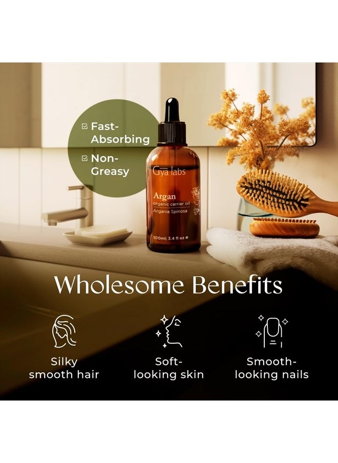 gya labs - Organic Argan Oil for Hair - Pure Cold-Pressed Moroccan Argan Oil for Skin & Face - Moisturizing Argan Hair Oil for Lotions, Soaps & Hair Conditioners (3.4 fl oz) - Image 1
