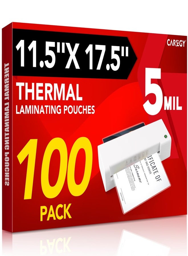 CAREGY 100 Pack Laminating Sheets, Hold 11 x 17 Inch Sheet, 5 Mil Clear Thermal Laminating Pouches 11.5 x 17.5 Inch Lamination Sheet Paper for Laminator, Round Corner - Image 1