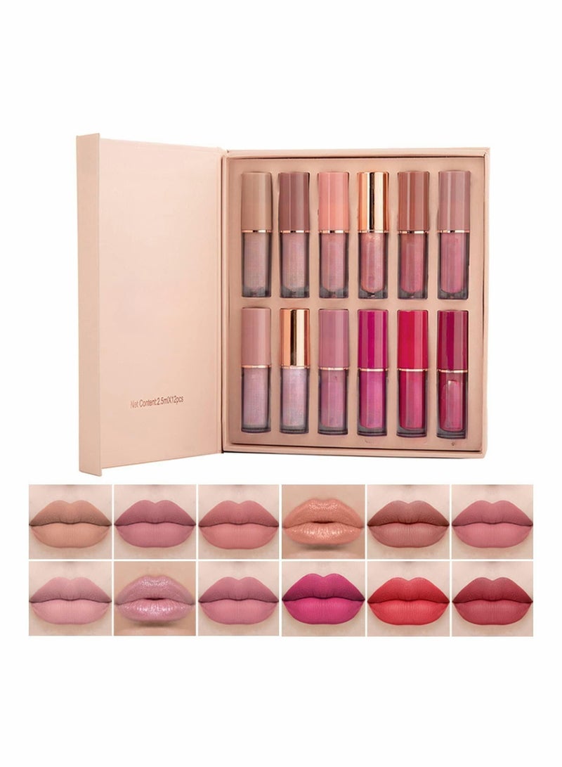 SYOSI 12 Pcs Velvet Matte Liquid Lipstick Set, Waterproof Long Lasting Non-stick Cup Not Fade Nude Lip Gloss Set, Up To 24 Hours, Professional Lip Makeup Gift Kit For Women - Image 1