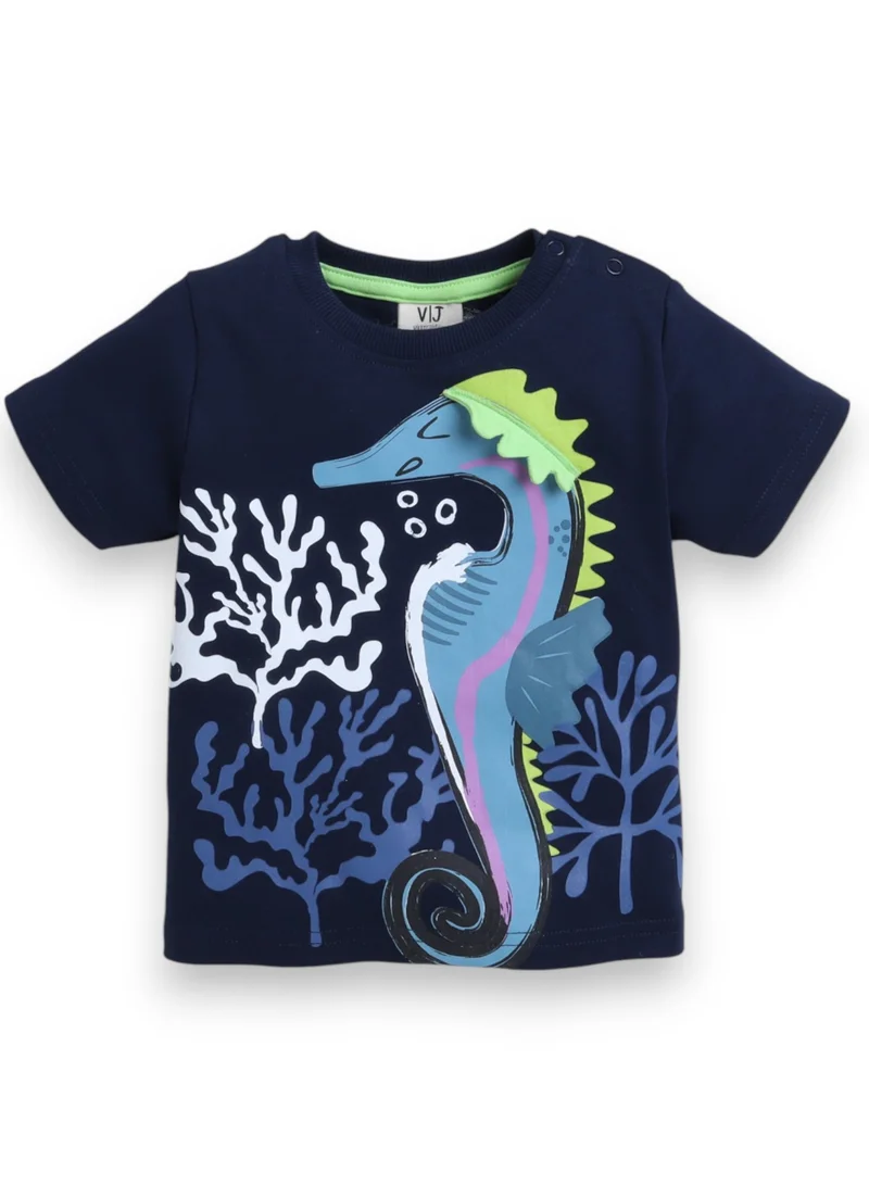 victor and jane Victor and Jane Boys' Sea Horse Navy and Neon Green T-Shirt and Shorts Set