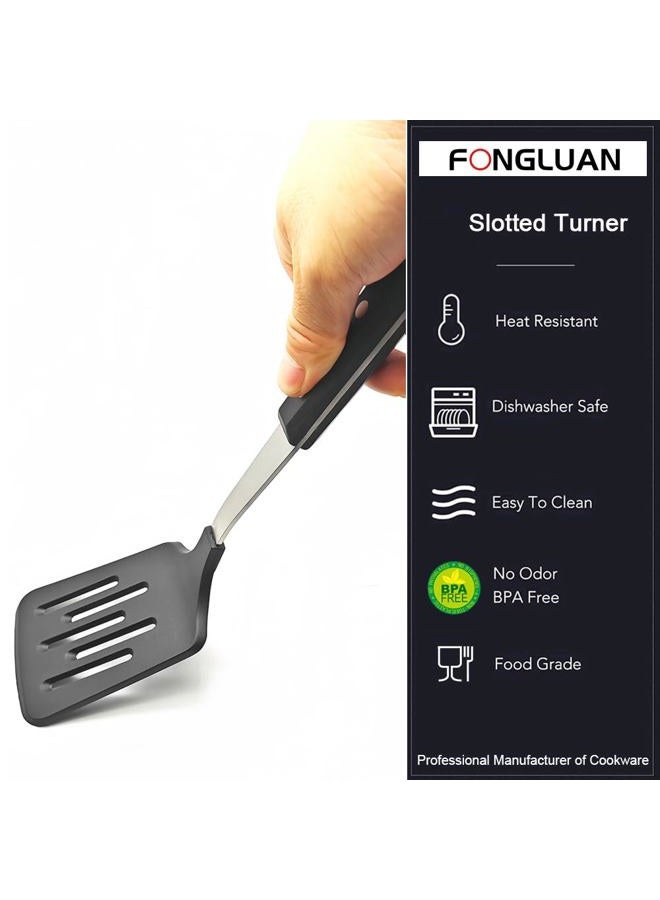 FONGLUAN Stainless Steel Cooking Slotted Turner With Heat-resistant BPA-free nylon head Safe for Non-Stick Cookware POM Handles Heavy Duty Kitchen Spatulas For Serving - Image 5