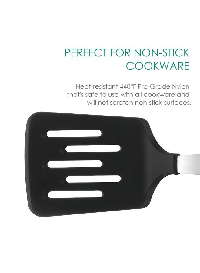 FONGLUAN Stainless Steel Cooking Slotted Turner With Heat-resistant BPA-free nylon head Safe for Non-Stick Cookware POM Handles Heavy Duty Kitchen Spatulas For Serving - Image 3