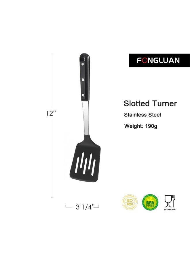 FONGLUAN Stainless Steel Cooking Slotted Turner With Heat-resistant BPA-free nylon head Safe for Non-Stick Cookware POM Handles Heavy Duty Kitchen Spatulas For Serving - Image 2
