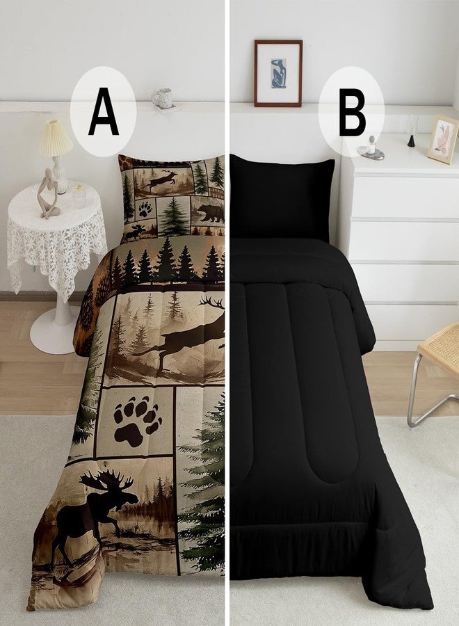 Feelyou طقم لحاف Feelyou Western Rustic Bear Deer، مقاس كينج، حشوة لحاف ريفية، طقم مفروشات ريفي، لحاف مرقع برسومات حيوانات الغابة والصيد، غطاءا وسادة - Image 4