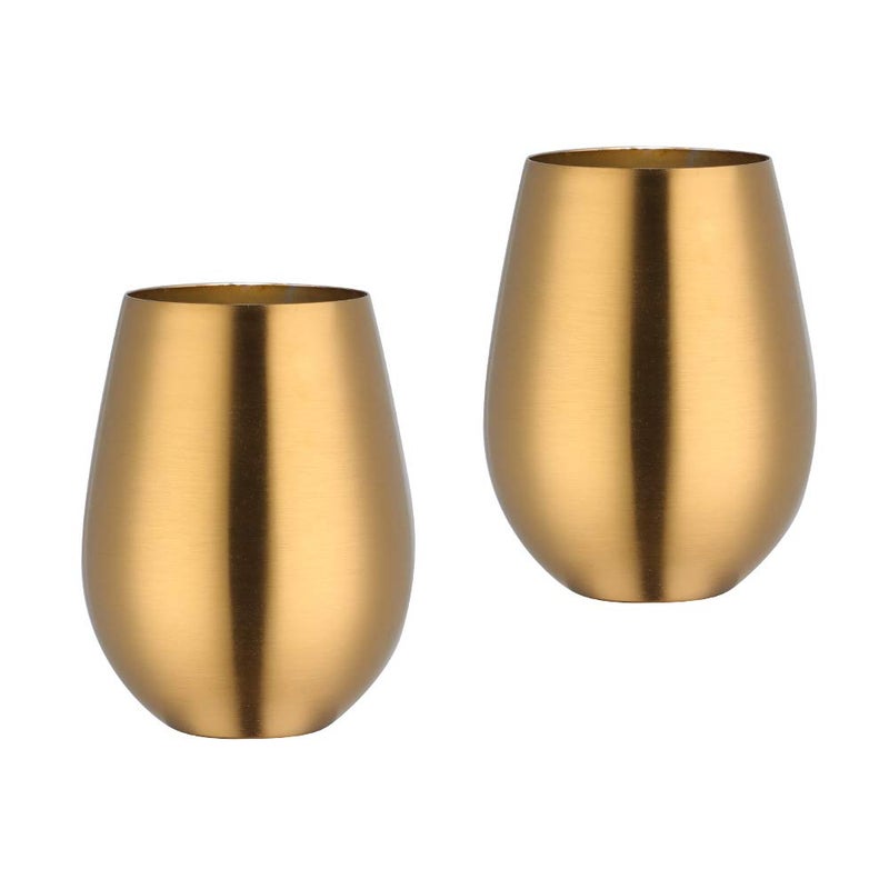 BISDARUN 17 oz Stainless Steel Stemless Wine Glass, Outdoor Portable Wine Tumbler for the Pool, Camping,Cookouts, Travel-Set of 2 Metal Drinking Cups Father's Day, Oktoberfestï¼ˆGoldï¼‰ - Image 1