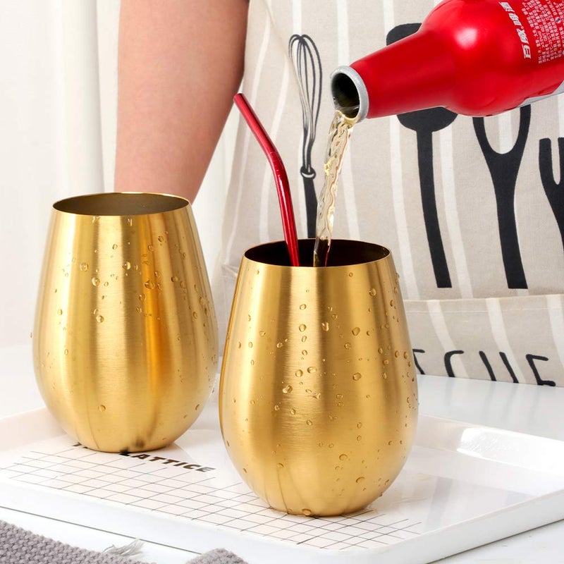 BISDARUN 17 oz Stainless Steel Stemless Wine Glass, Outdoor Portable Wine Tumbler for the Pool, Camping,Cookouts, Travel-Set of 2 Metal Drinking Cups Father's Day, Oktoberfestï¼ˆGoldï¼‰ - Image 5