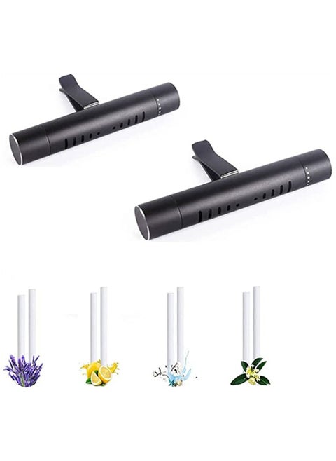 2 PCS Car Air Freshener Vent Clip, 8 Perfume Scents Refill Sticks Car Perfume Clip, Cylindrical Aromatherapy Essential Oil Vent Clip for Car, Office, Bathroom, Pet Houses