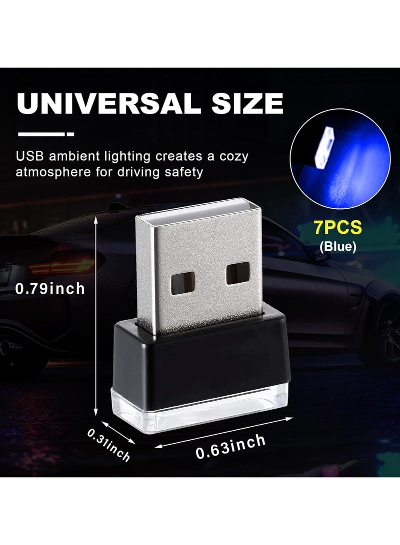 7 قطع من مصابيح LED USB لتزيين جو السيارة الداخلي، مصباح ليلي صغير مزود بمنفذ USB، إضاءة محيطة محمولة للسيارة، ملحقات داخلية عالمية للكمبيوتر المحمول باللون الأزرق - Image 2