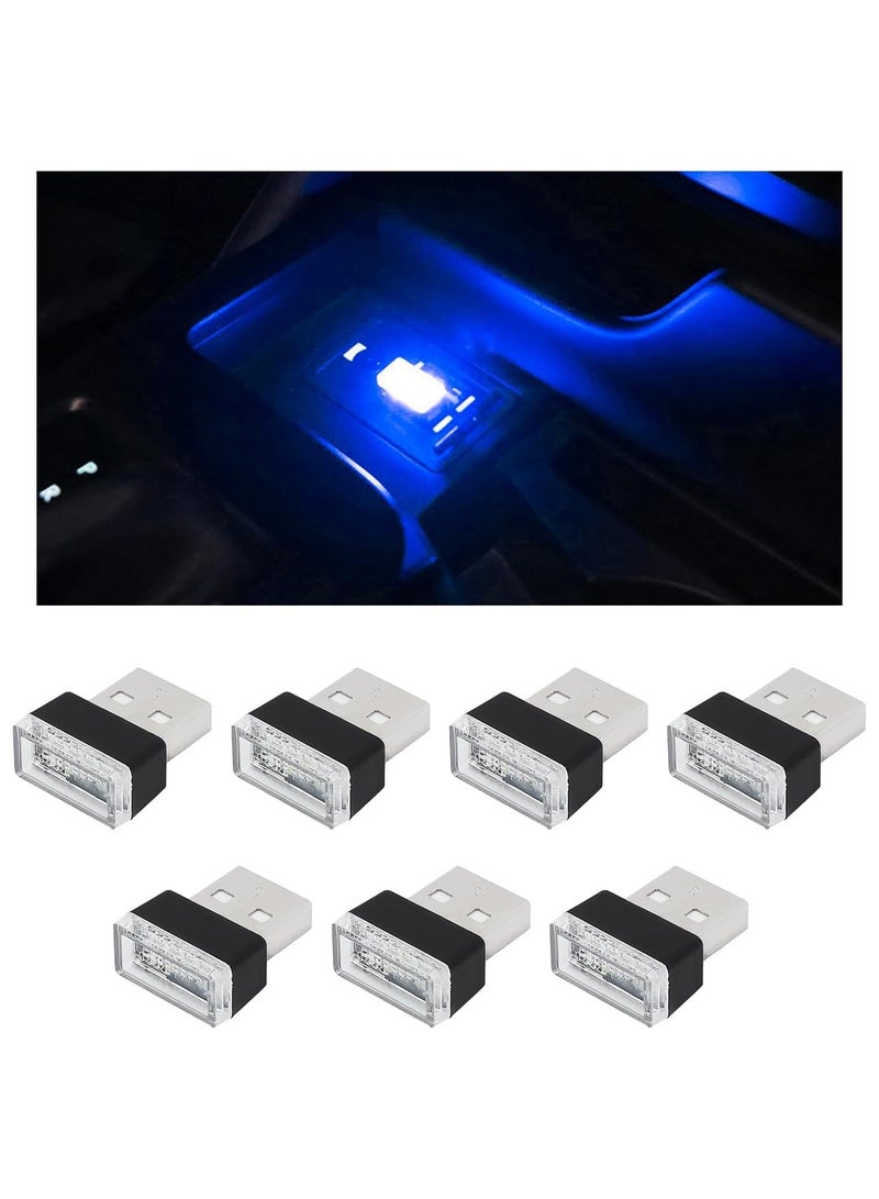7 قطع من مصابيح LED USB لتزيين جو السيارة الداخلي، مصباح ليلي صغير مزود بمنفذ USB، إضاءة محيطة محمولة للسيارة، ملحقات داخلية عالمية للكمبيوتر المحمول باللون الأزرق - Image 1