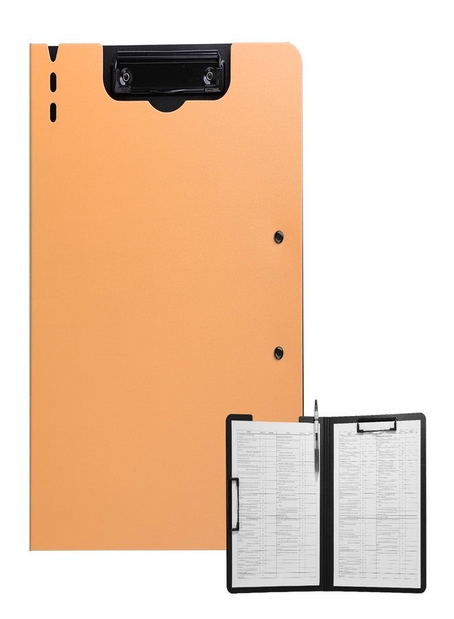 FRETONBA Clipboard Folder, A4 Foldable Clipboard with Horizontal and Vertical Double Metal Clips, 360 Degree Foldable Binder Clipboards with Pen Holder, File Cover Work Folder Clipboards, Orange - Image 1