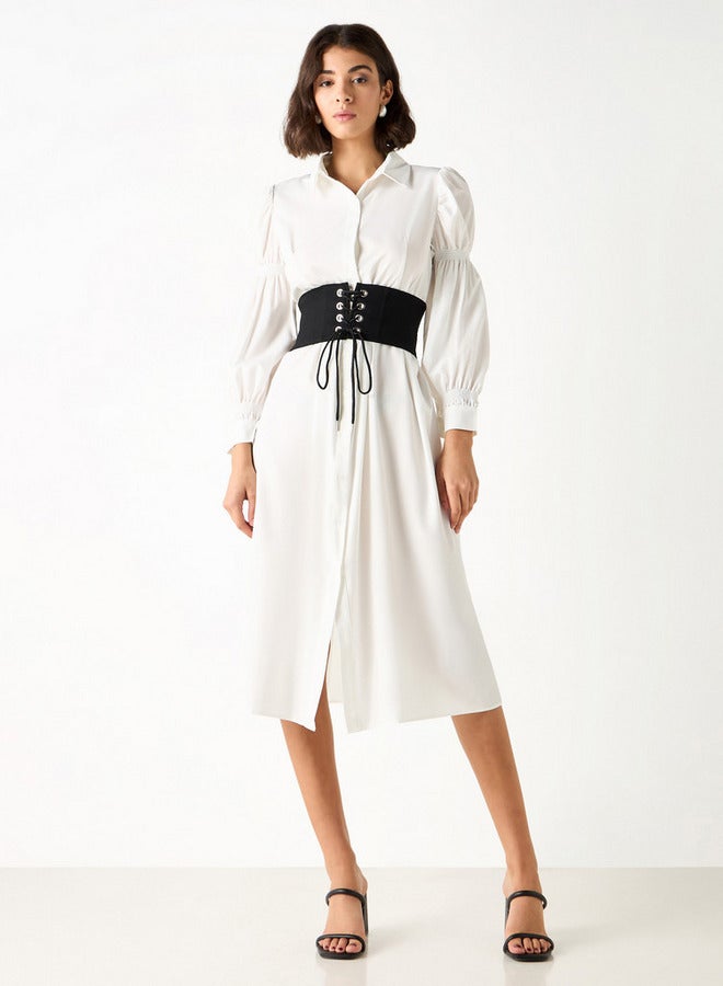 2Xtremz Midi Shirt Dress with Puff Sleeves and Corset Belt - Image 2