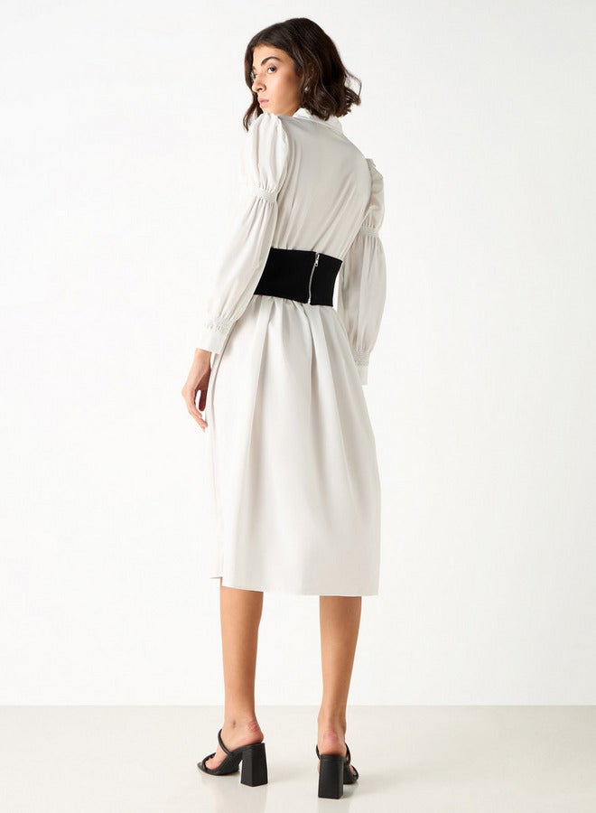 2Xtremz Midi Shirt Dress with Puff Sleeves and Corset Belt - Image 3