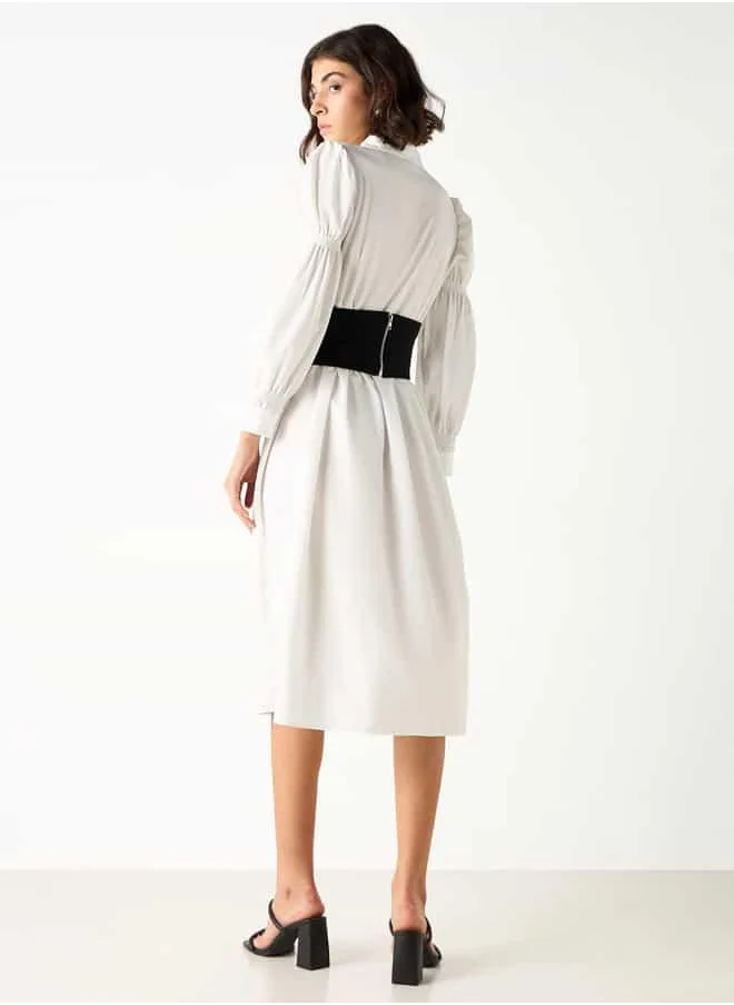2Xtremz 2Xtremz Midi Shirt Dress with Puff Sleeves and Corset Belt