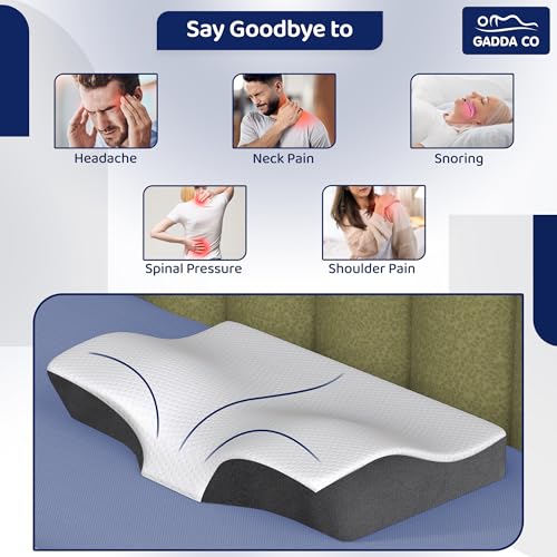 GADDA CO Memory Foam Cervical Neck Pillow for Sleeping | Orthopedic Pillow for Neck & Shoulder Pain Relief | Contour Design for Spinal Alignment | Jacquard Cover | 18.5 x 10.5 x 3.5 Inch - Image 3
